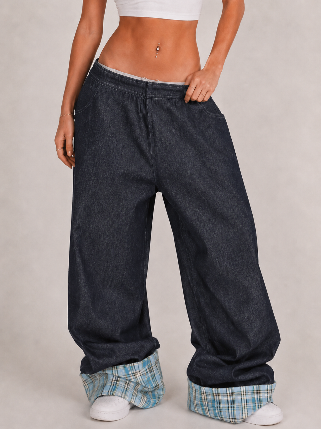 Plaid patchwork jeans