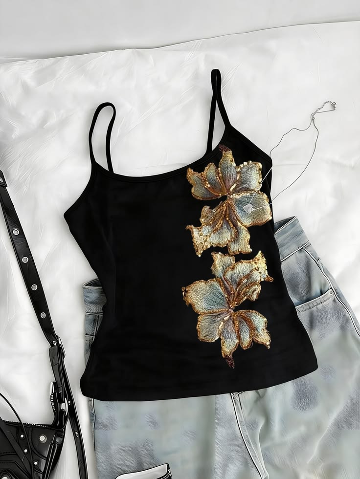 Gold Leaf Black Top - Planet Missy