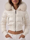 White Cropped Puffer Jacket