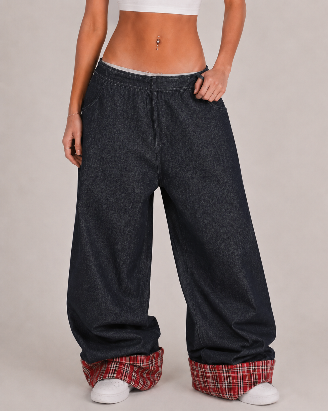 Plaid patchwork jeans - Planet Missy