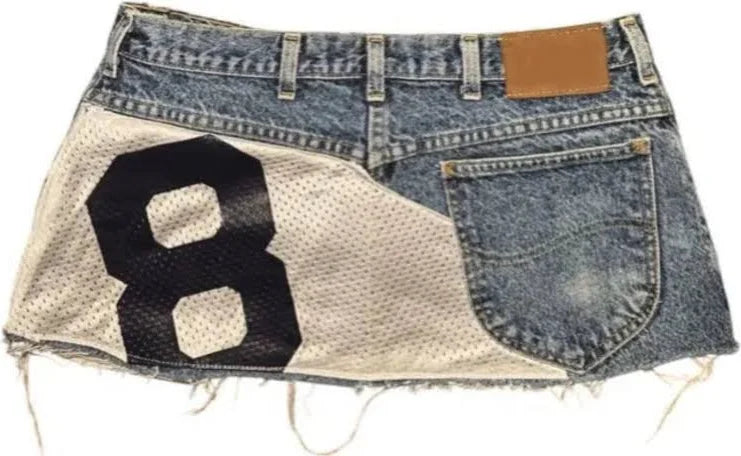 Applique Print Denim Skirt – Blue