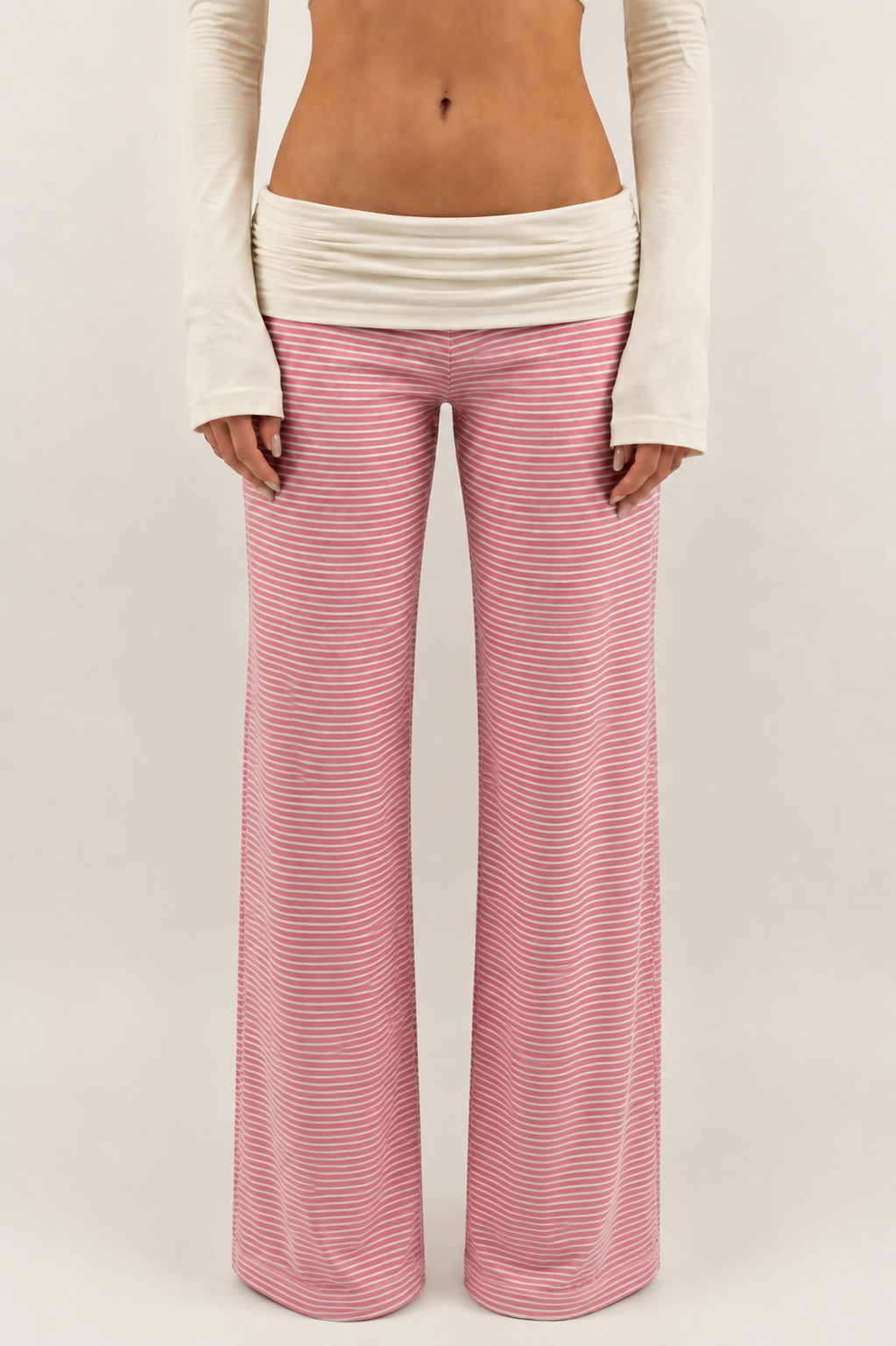 Low Waisted Fold Over Sweatpants – Gray Trousers & Joggers