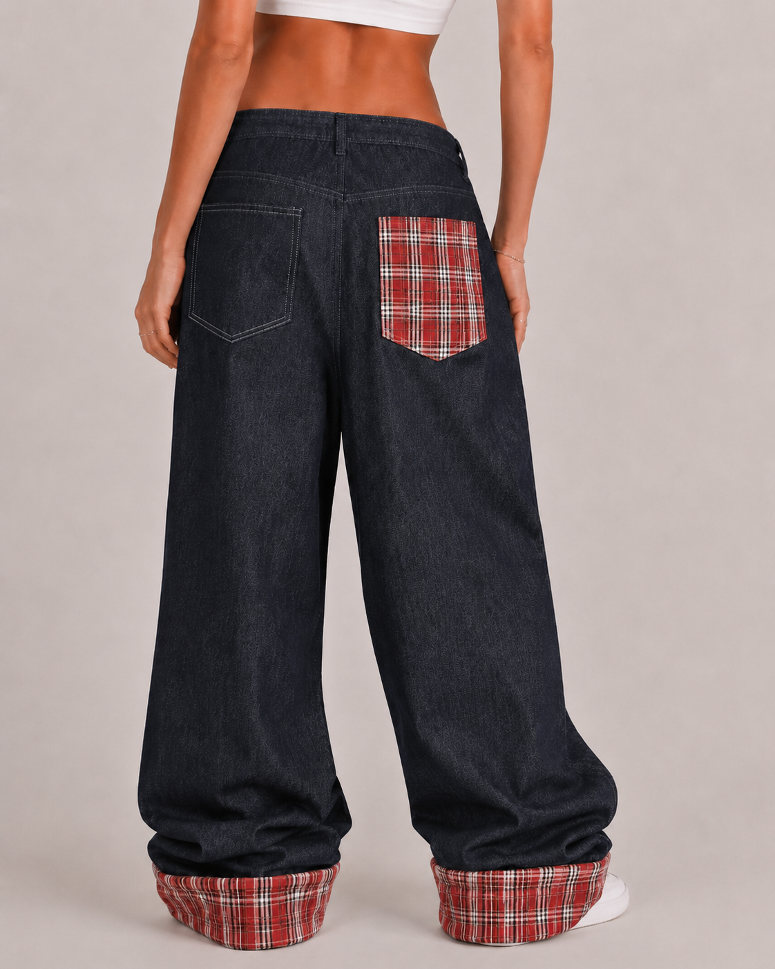 Plaid patchwork jeans - Planet Missy