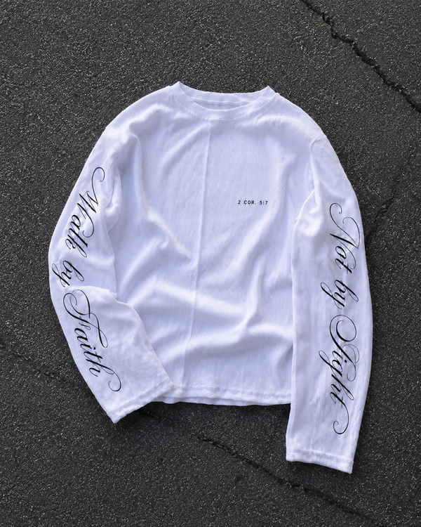 Walk by Faith Lettered Script Long-Sleeve Top - Black and White