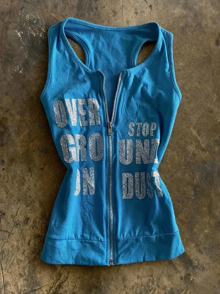 Y2K Zip Graphic Tank Top