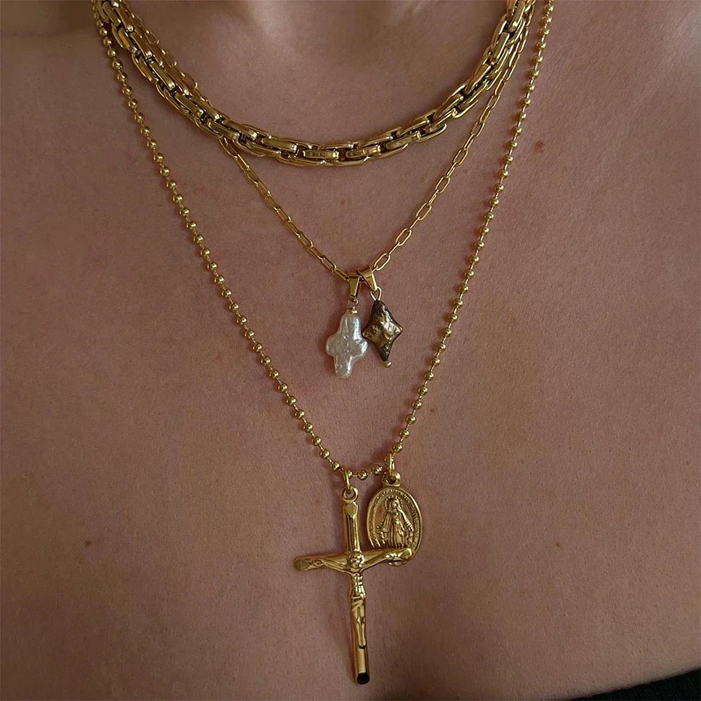 Natural Pearl Cross Necklace
