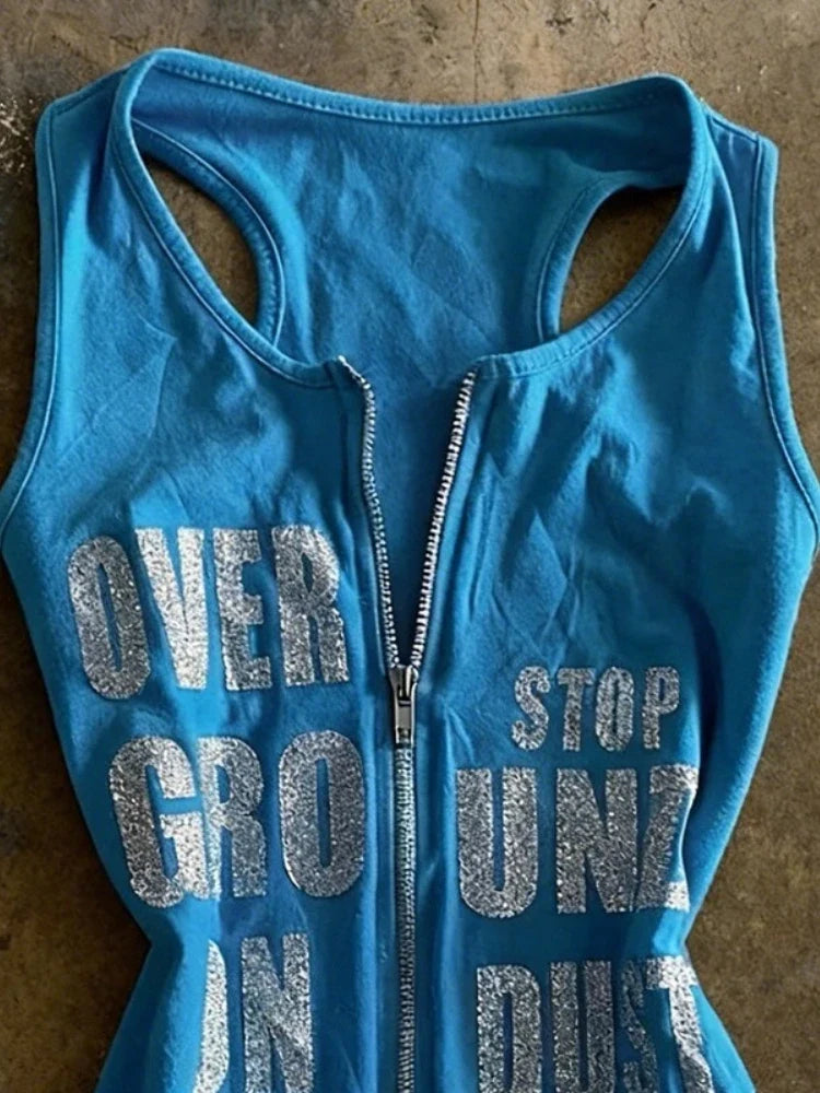 Y2K Zip Graphic Tank Top