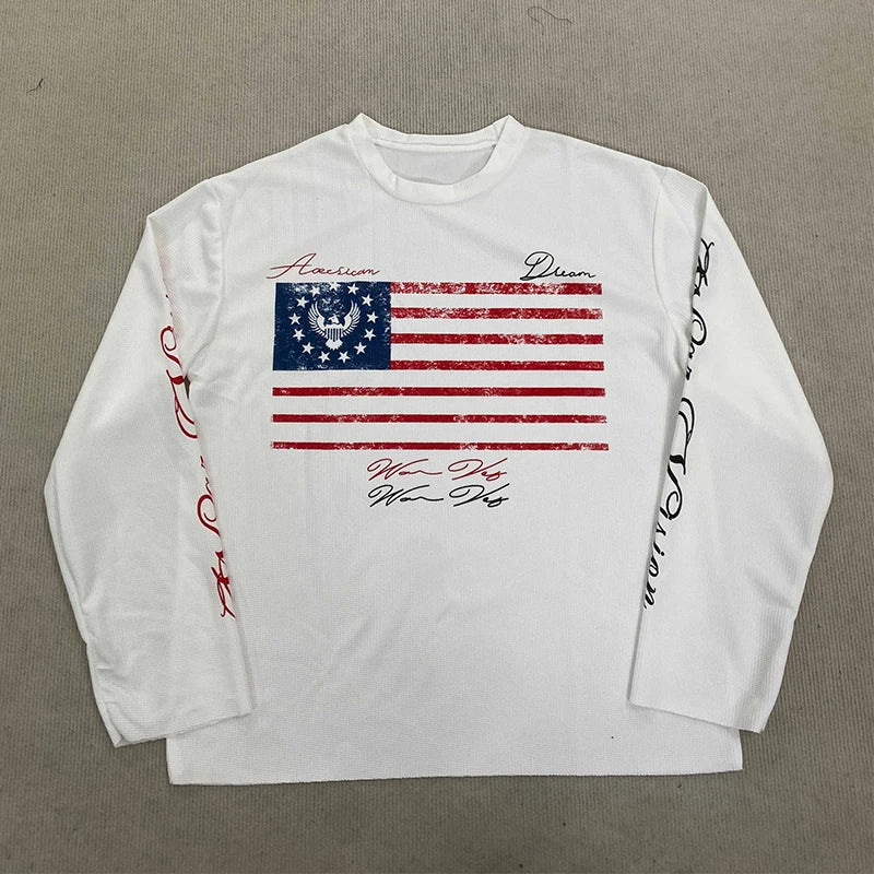 American Streetwear Long Sleeve Top – White