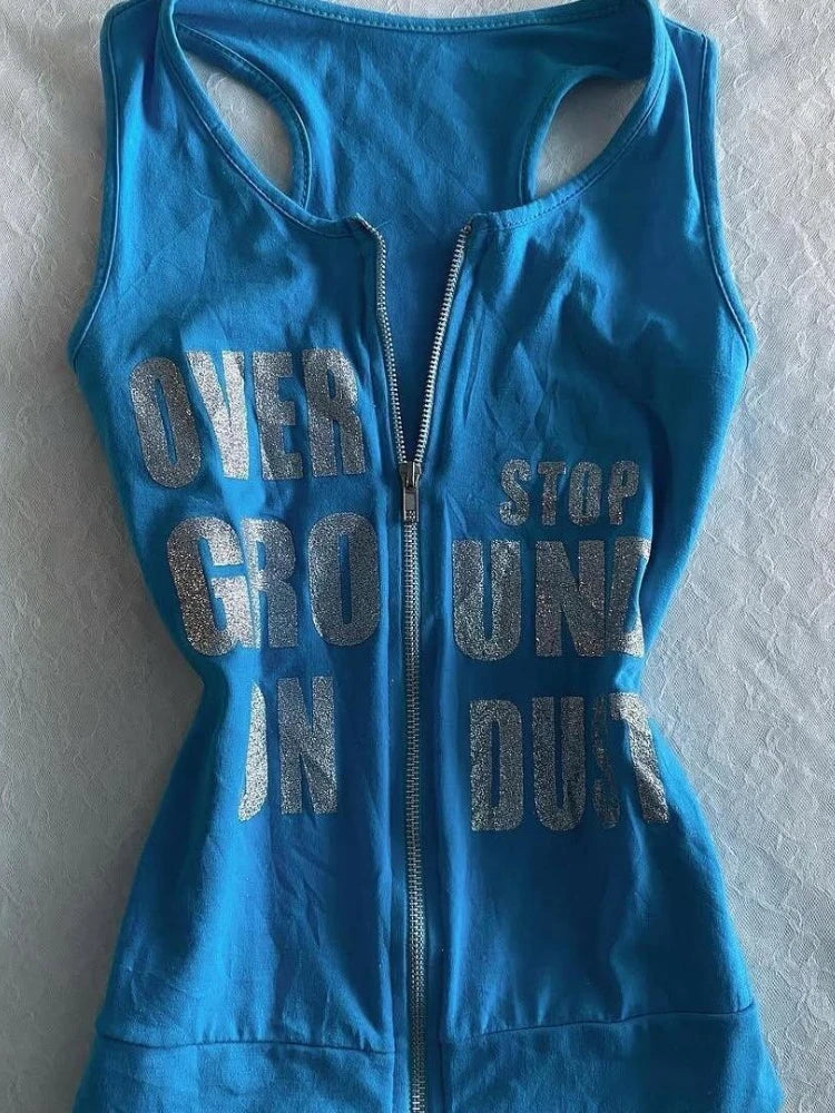 Y2K Zip Graphic Tank Top