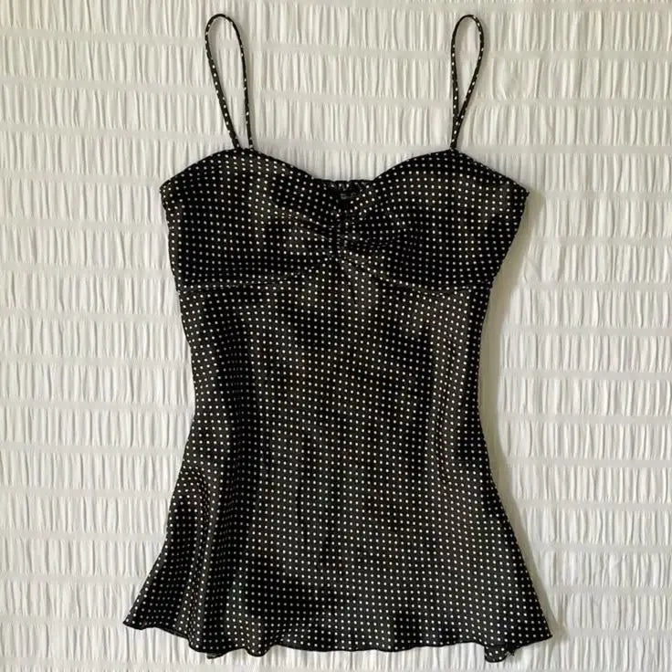 Polka Dot Camisole Vest – Black Tops