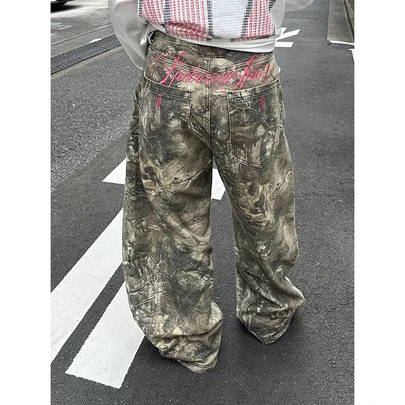 Low-Rise Camo Wide-Leg Jeans