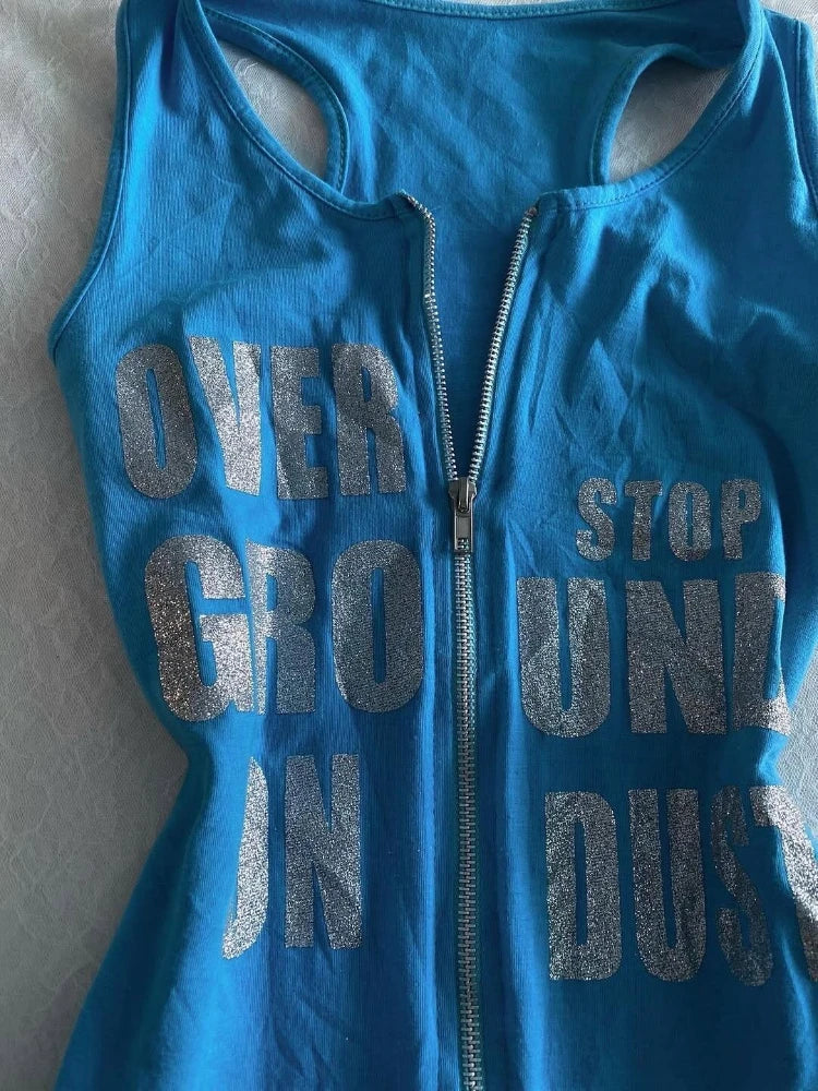 Y2K Zip Graphic Tank Top