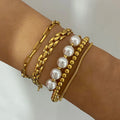 Stainless Steel Pearl Snake Chain Bracelet – White