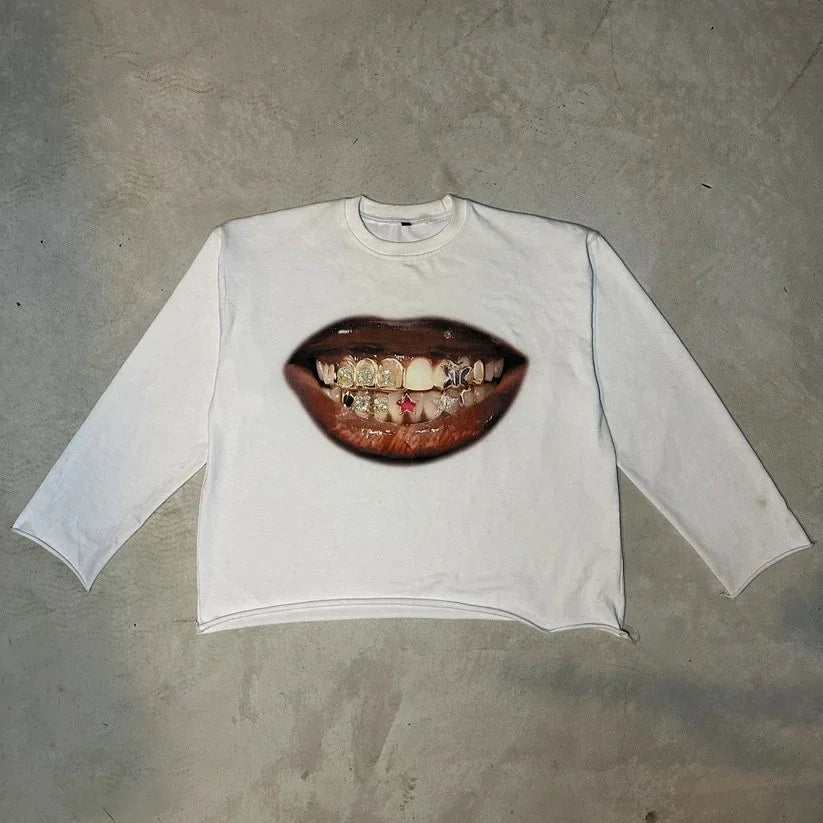 Long Sleeve Grillz Tee – White T-Shirt