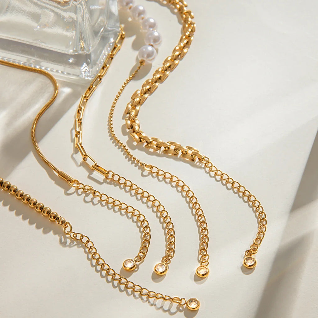 Stainless Steel Pearl Snake Chain Bracelet – White