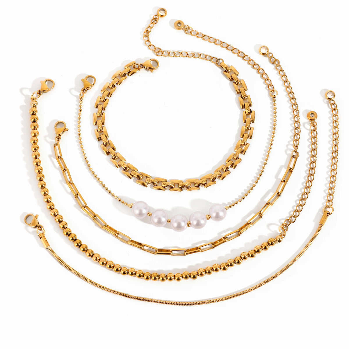 Stainless Steel Pearl Snake Chain Bracelet – White