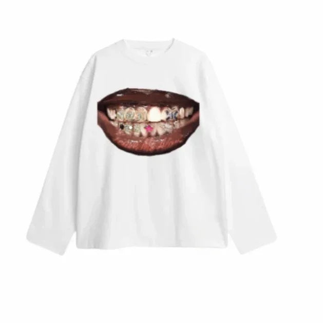 Long Sleeve Grillz Tee – White T-Shirt