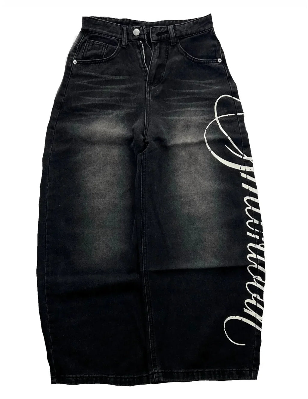Graphic Baggy Jeans – Black