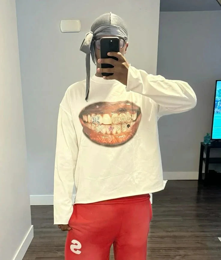 Long Sleeve Grillz Tee – White T-Shirt