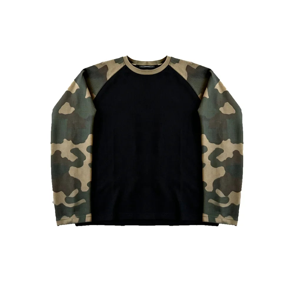 Camo Sleeve Contrast Raglan Long Sleeve Top - Green