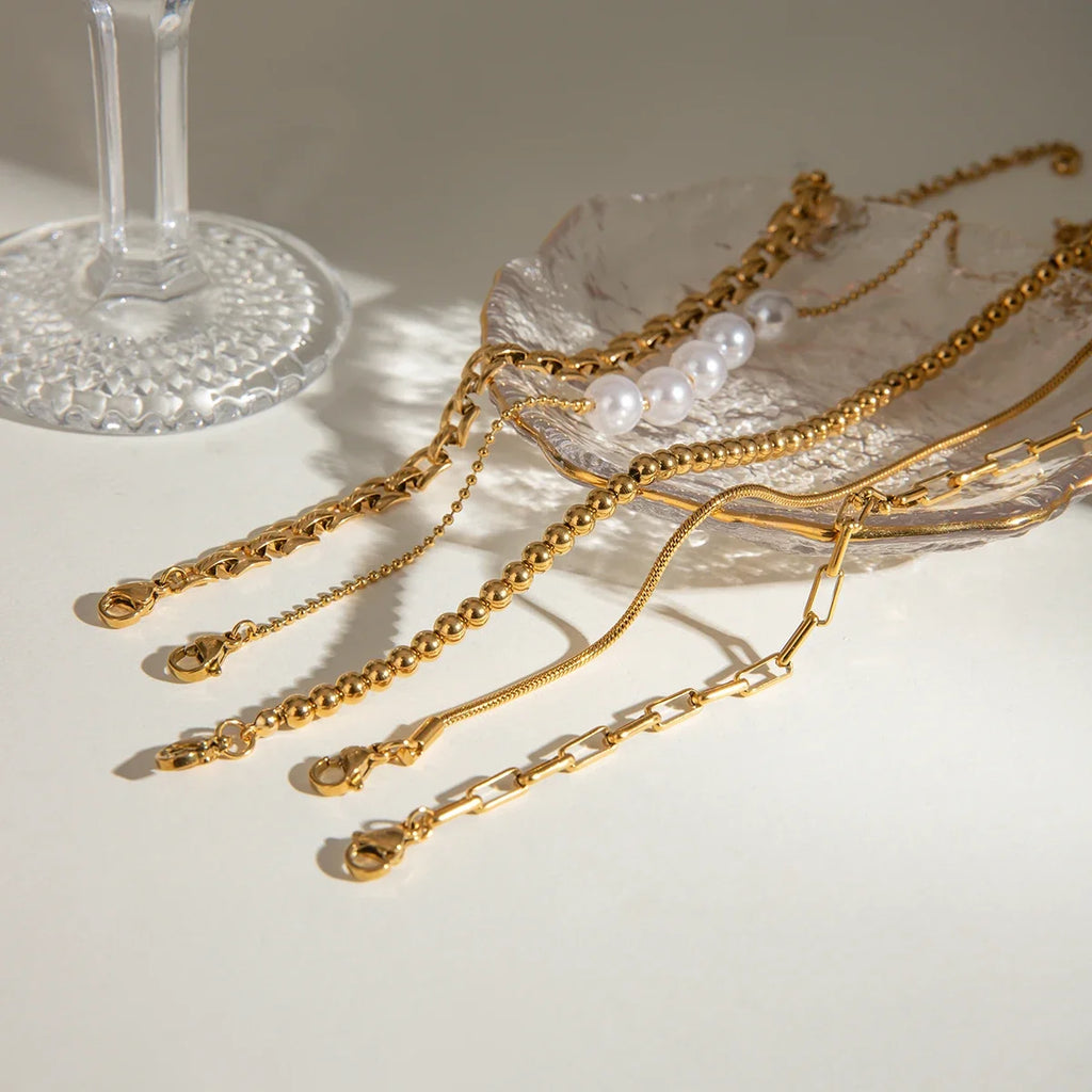 Stainless Steel Pearl Snake Chain Bracelet – White