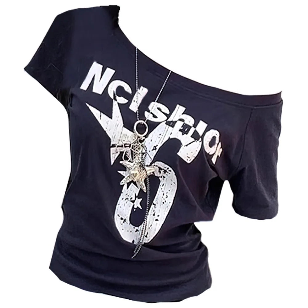 Six Star  Off Shoulder Top – Navy - Planet Missy