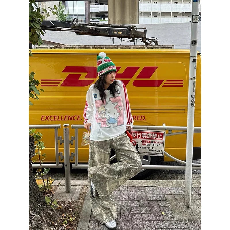 Low-Rise Camo Wide-Leg Jeans