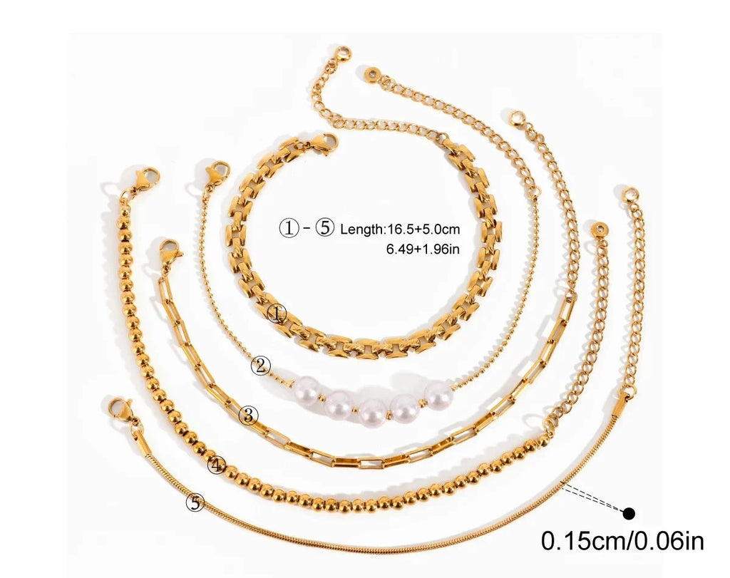 Stainless Steel Pearl Snake Chain Bracelet – White
