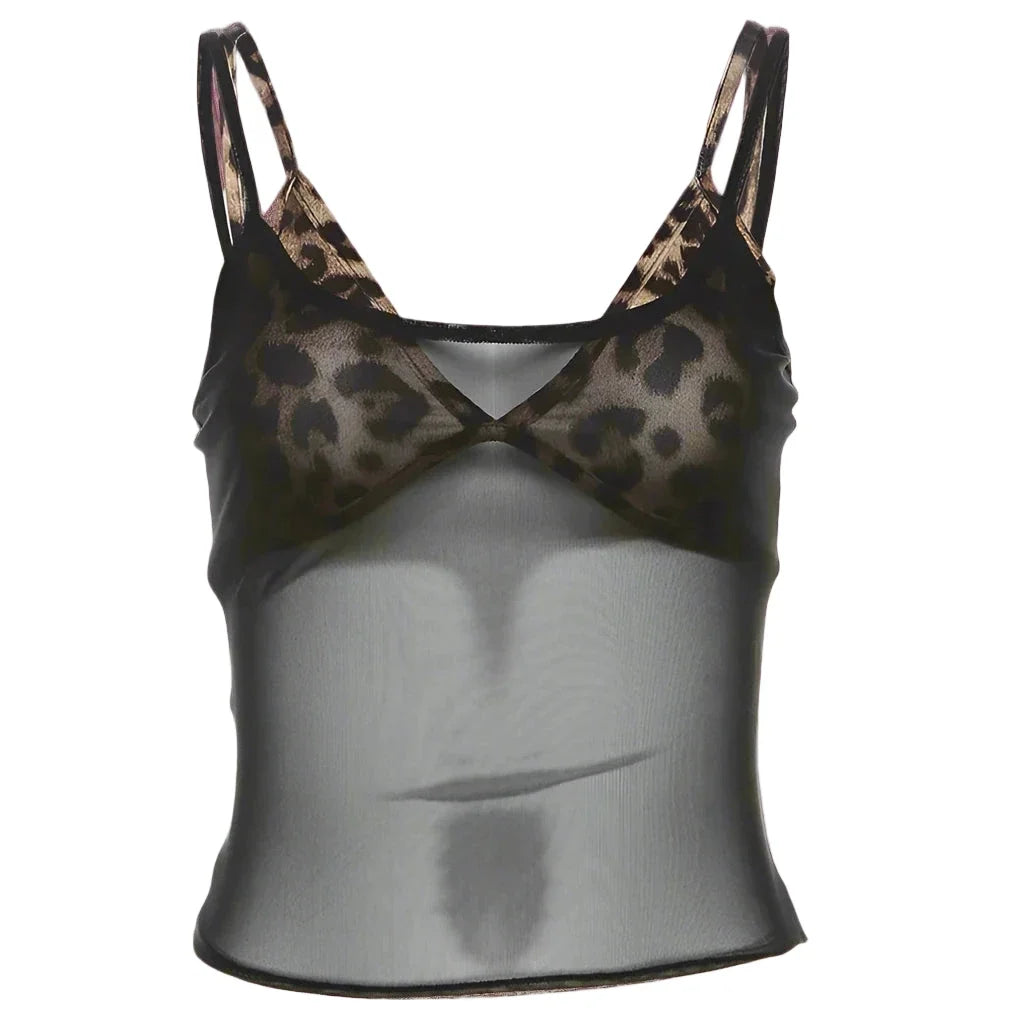 Leopard Mesh Two in One Top