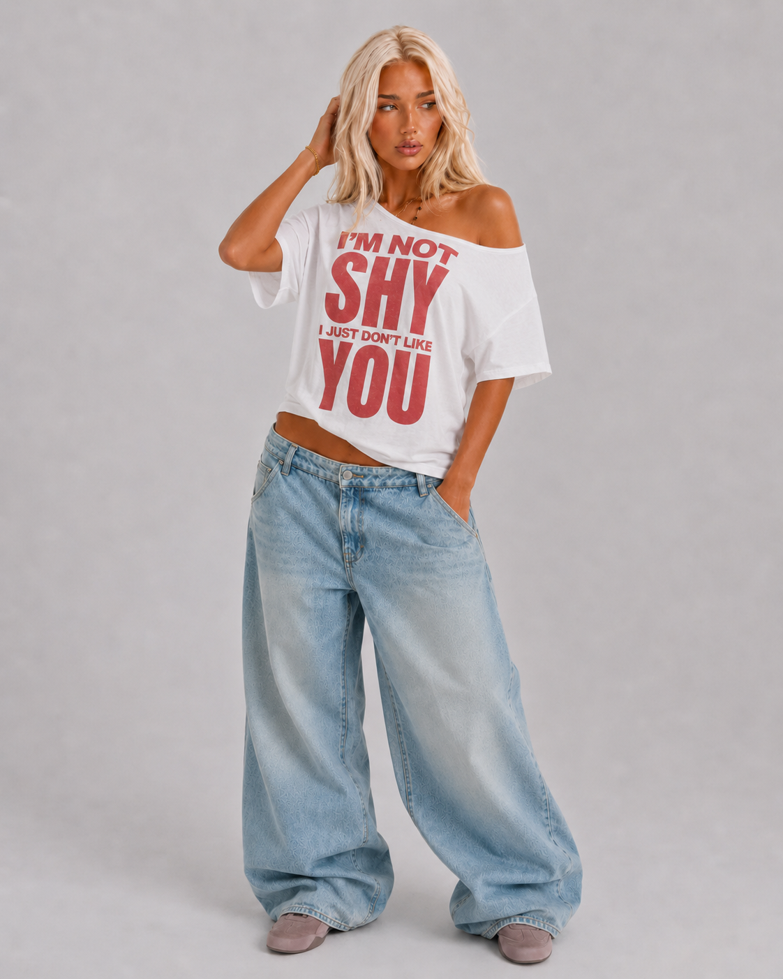 Not Shy Off Shoulder Tee – White T-Shirt
