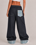 Plaid patchwork jeans - Planet Missy