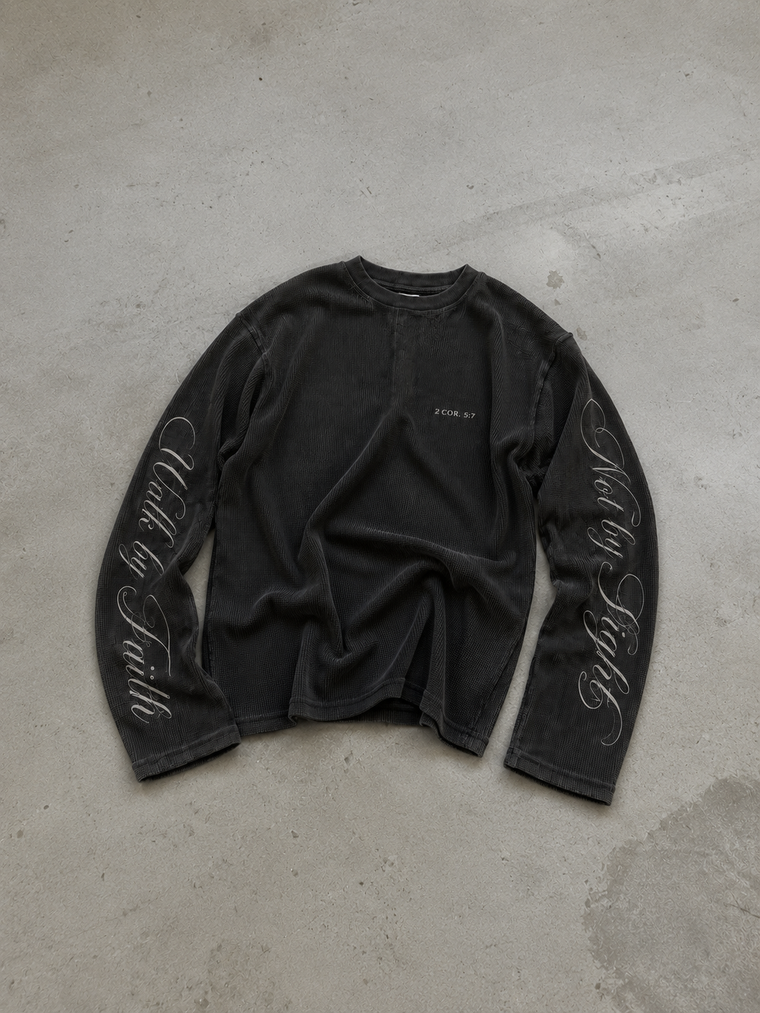 Walk by Faith Lettered Script Long-Sleeve Top - Black and White